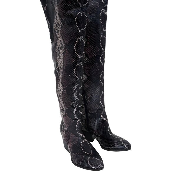 Vince Camuto Snake Print Knee High Leather Boots Size 5 Block Heel - Picture 4 of 6